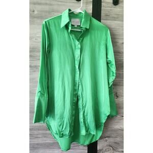Bardo Collective Women's Long Sleeve Collared Silk Shirt Green Size XS PRISTINE